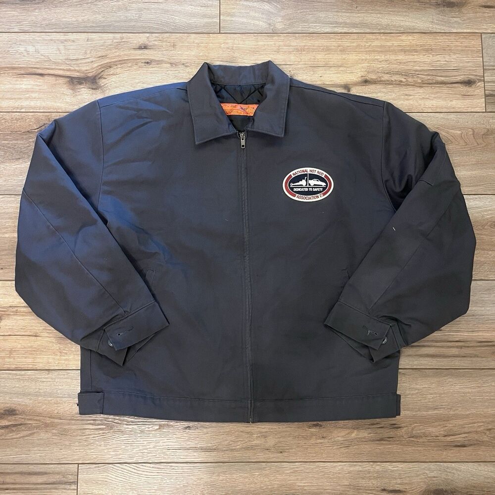 National Hot Rod Association Red Kap Zip Front Work Jacket Men's XL Quilted Gray - Picture 2 of 9